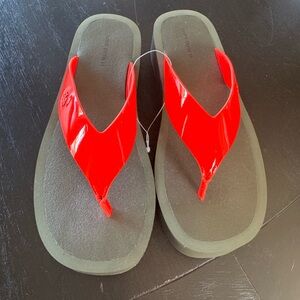 Neon orange Tory Burch Platform Flipflops